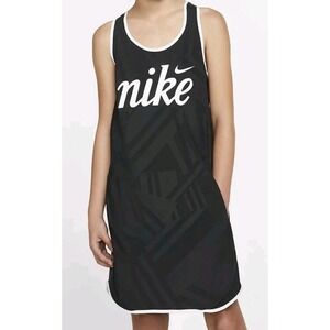 NIKE SPORTSWEAR TEMPO LIGHTWEIGHT WOVEN‎ DRESS Black Tank Girls Sz S Tennis NEW